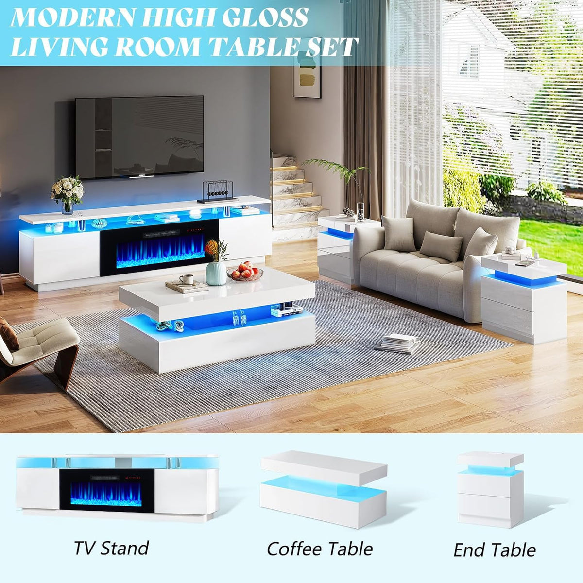 70" High-Gloss TV Stand with 36" Electric Fireplace O673850