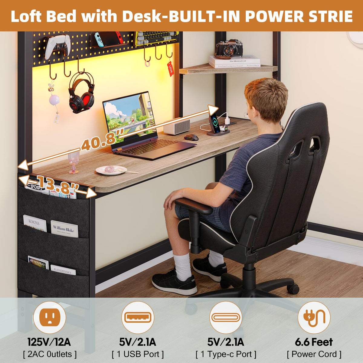 Twin Loft Bed with Storage and 6 Drawers C621083