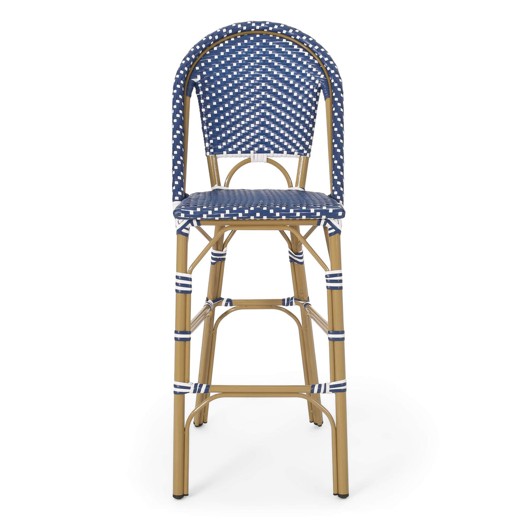 29.5" Bar Height Outdoor Stools Set of 2 Wicker Rattan Aluminum Teal Blue White A54889