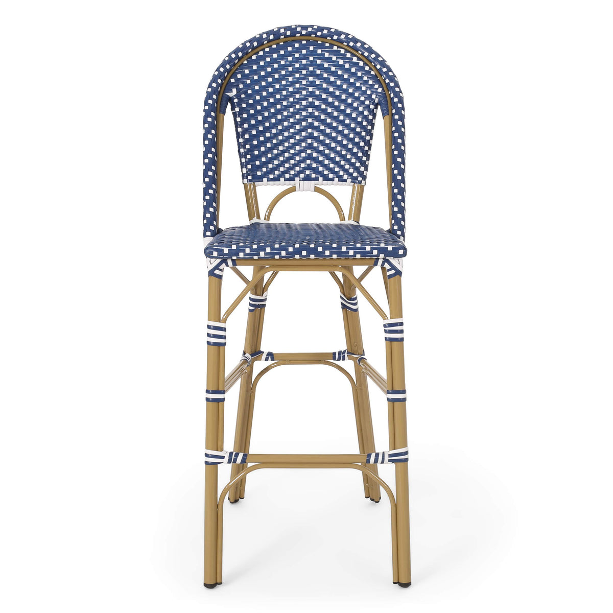 29.5" Bar Height Outdoor Stools Set of 2 Wicker Rattan Aluminum Teal Blue White A54889
