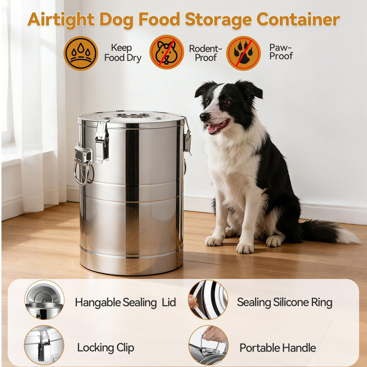 Stainless Steel Dog Food Storage Container with Scoop E8225