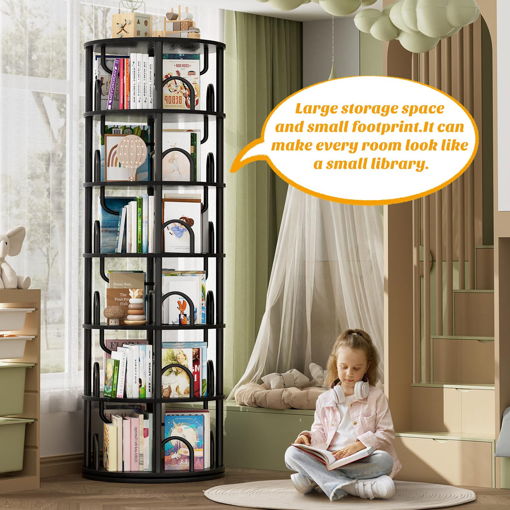 6 Tier Rotating Bookshelf Tower Black W858