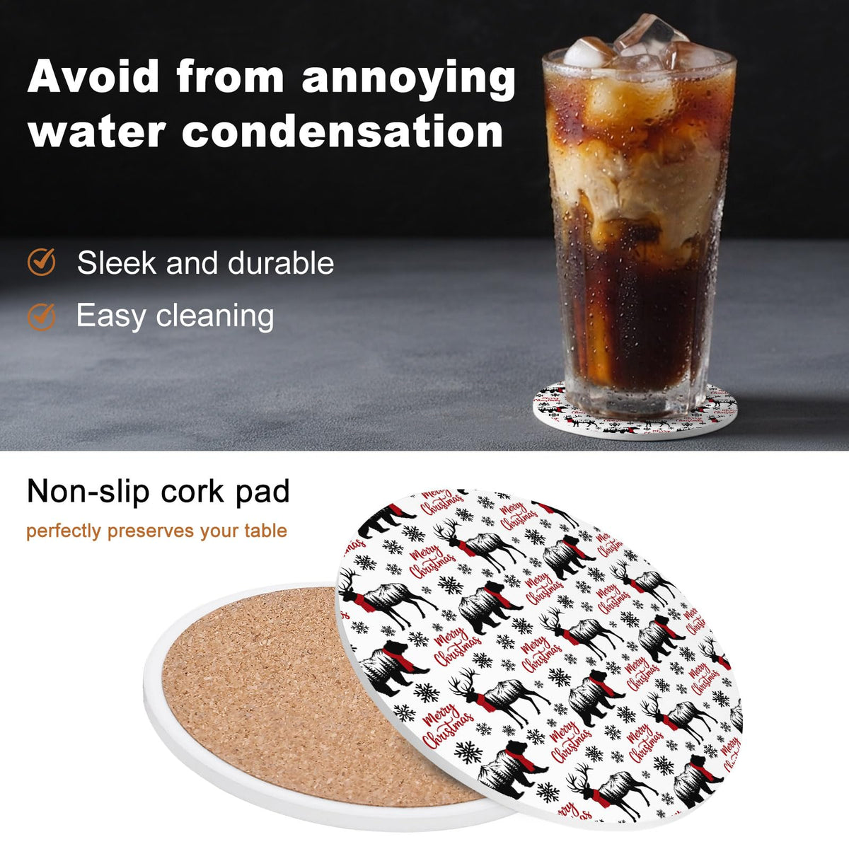 Black Absorbent Ceramic Coasters Set of 6 with Holder W984