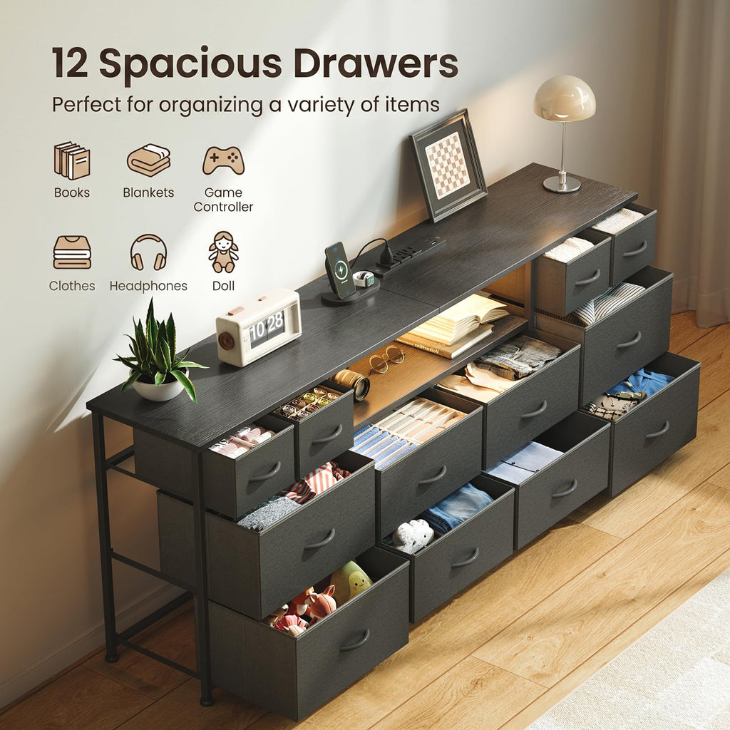 63 Inch 12 Drawer Black Dresser C81328