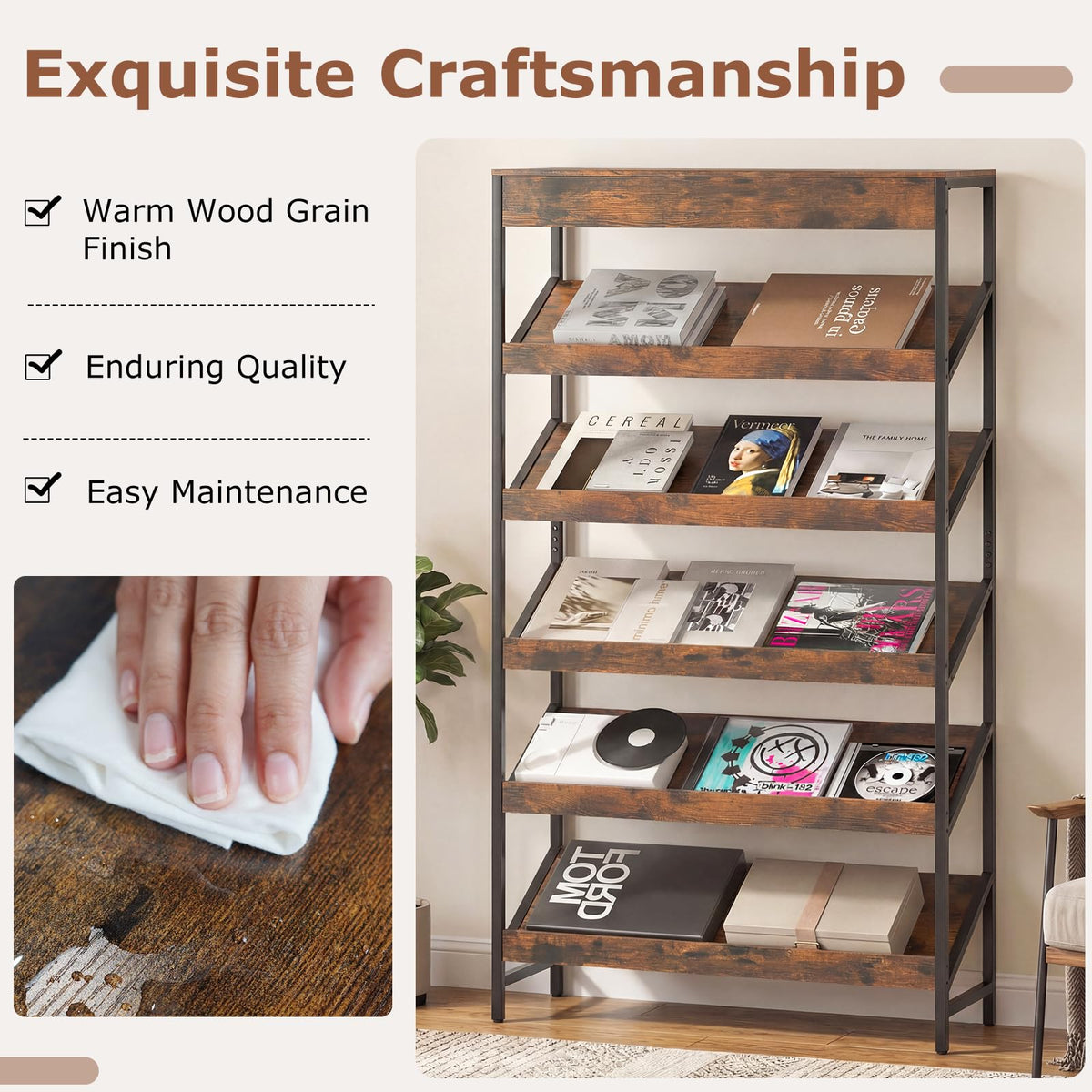 6-Tier Tall Freestanding Bookshelf with Angled Shelves X2421