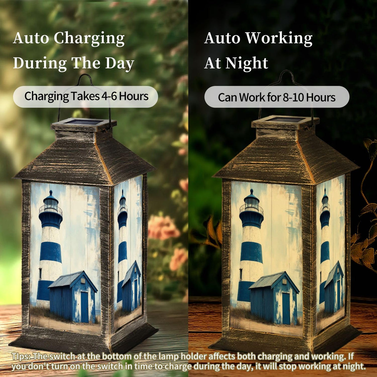 Navy Blue Coastal Solar Lantern V706