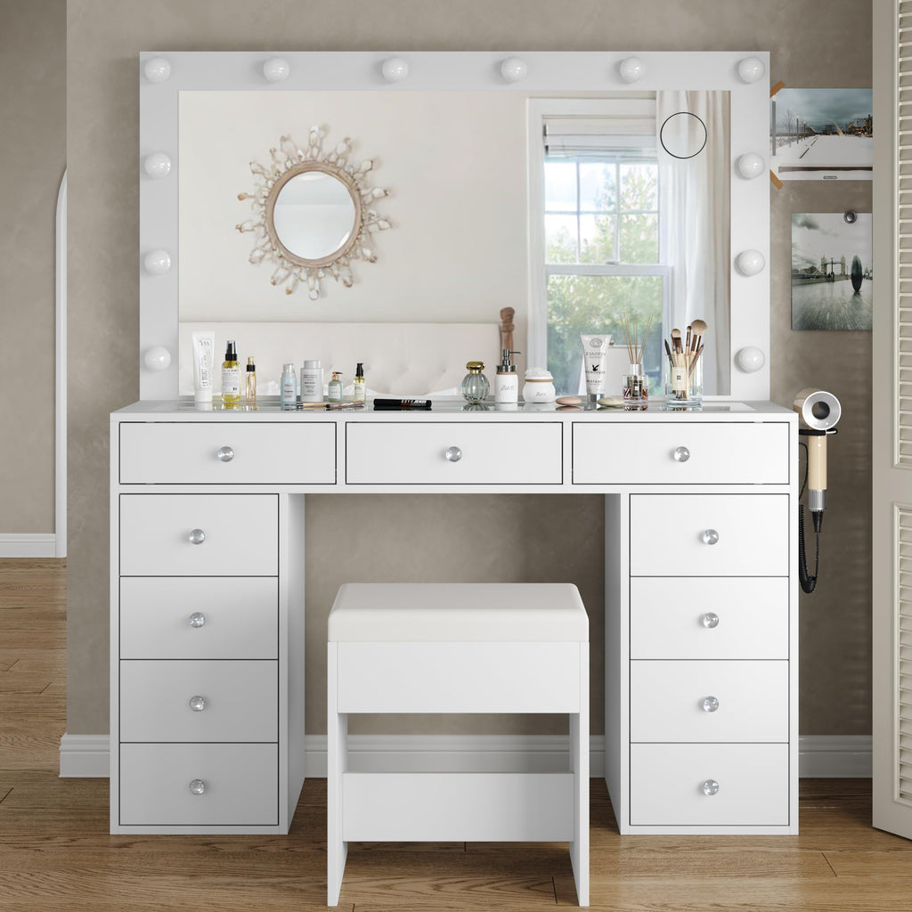 White Vanity Desk with Mirror and Chair N62468