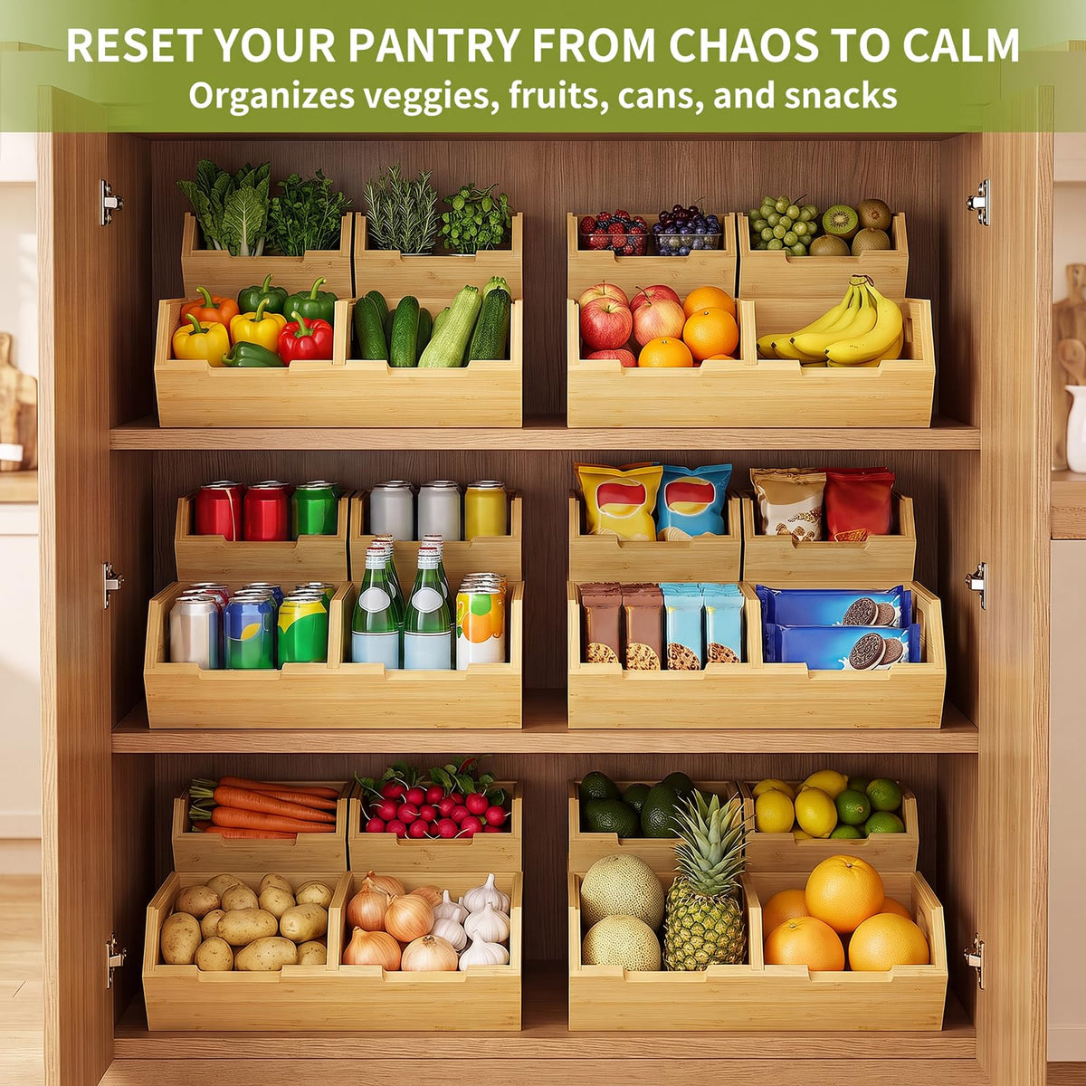 Bamboo Pantry Storage Bins Set Z8456
