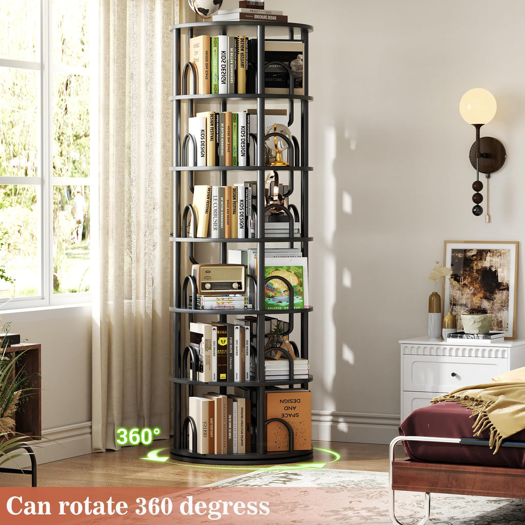 6 Tier Rotating Bookshelf Tower Black W858