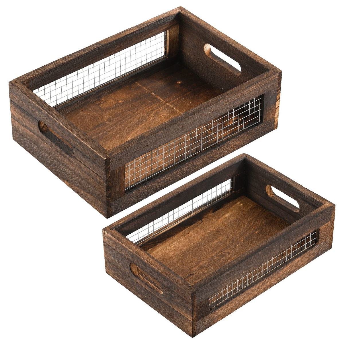 Set of 2 Rustic Wooden Nesting Boxes with Handle A157894