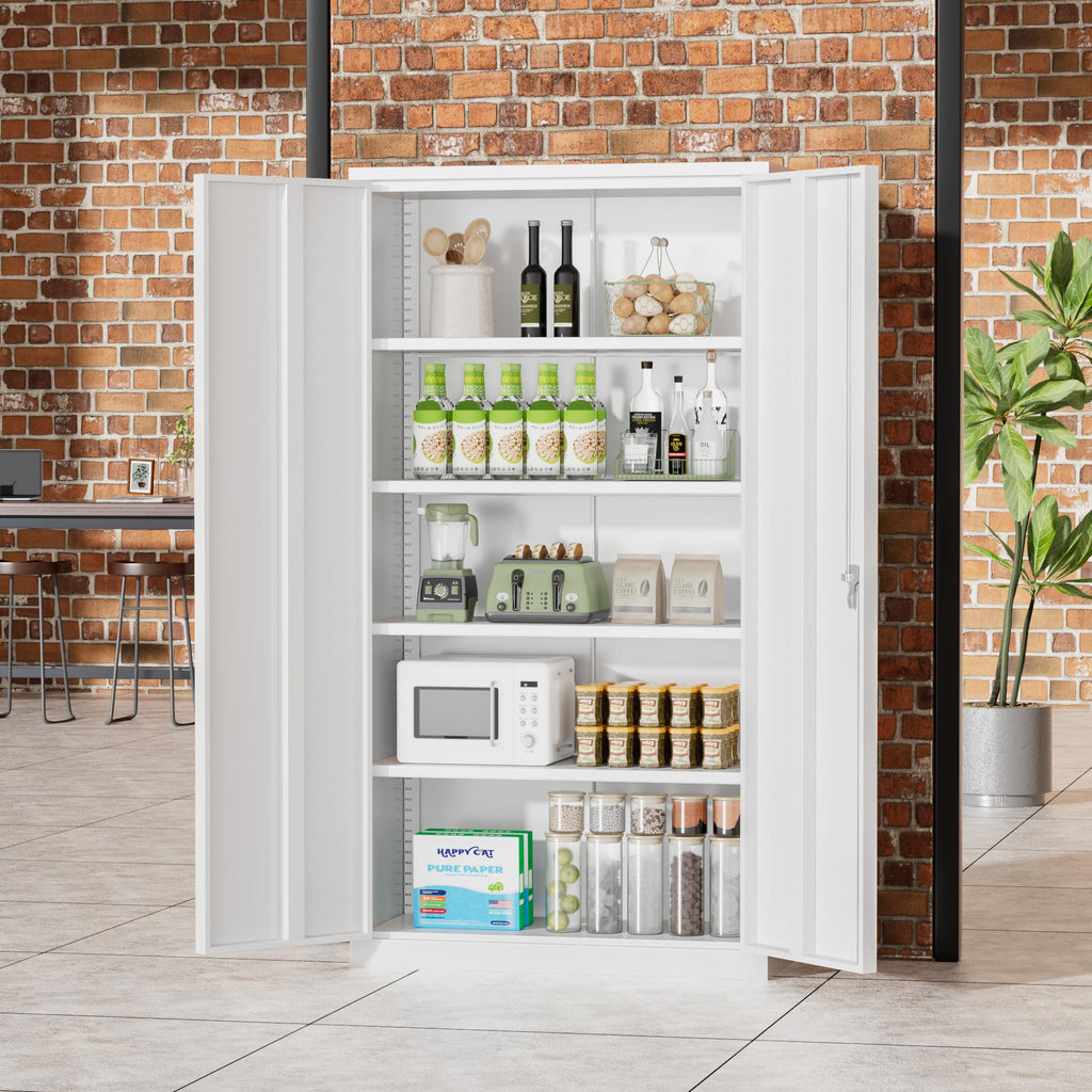 72" White Locking Metal Storage Cabinet with 4 Adjustable Shelves Q37266