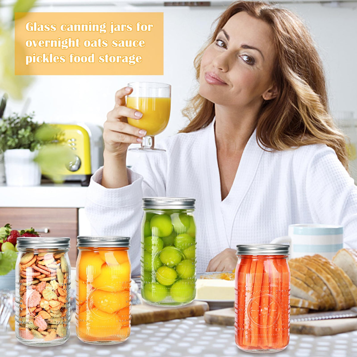 Wide Mouth Mason Jars with Lids 32oz 12 Pack O1004