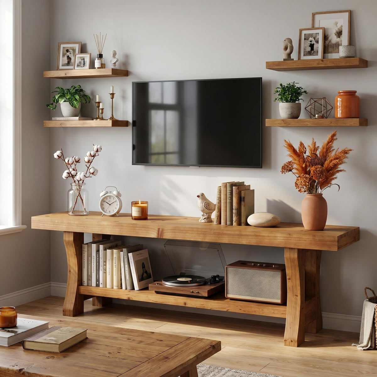Brown Solid Wood 2-Tier TV Stand T834594
