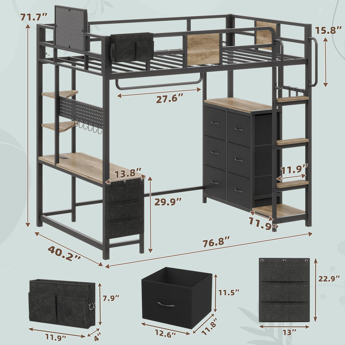Twin Loft Bed with Storage and 6 Drawers C621083