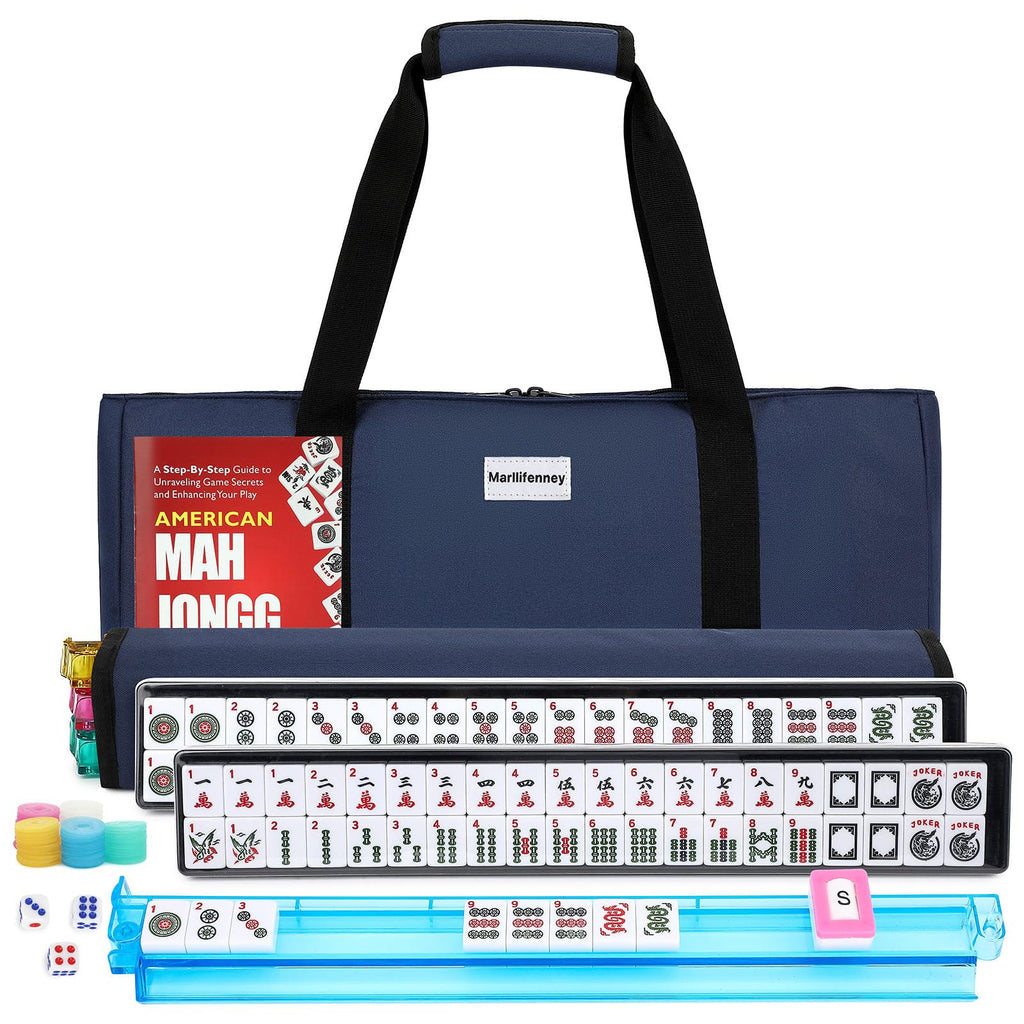 White 166 Tiles Mahjong Set with Blue Carrying Bag Q962