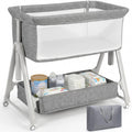 Baby Bassinet Bedside Crib with Mattress Wheel Storage Travel Bag Light Grey B87933