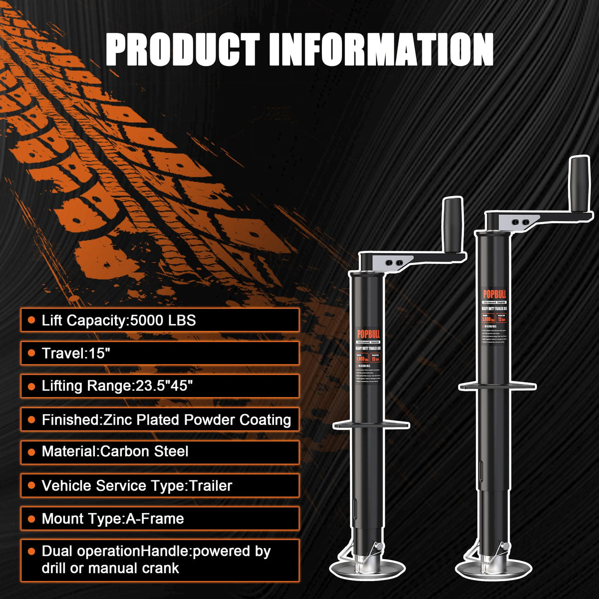 5000lbs A-Frame Trailer Jack 30" Lift Adjustable Drop Leg G79990