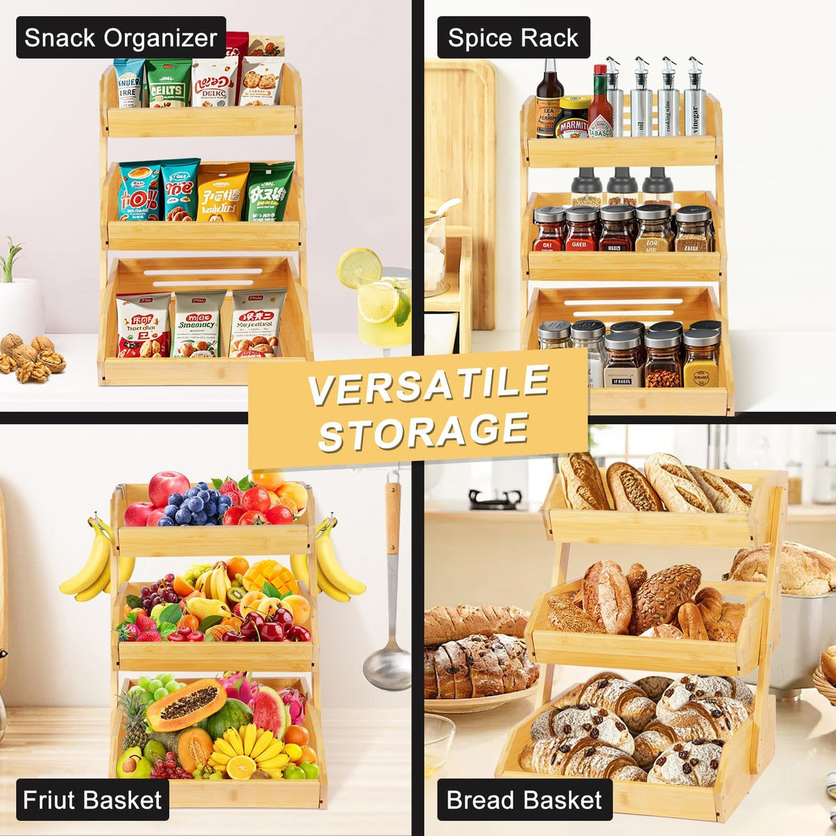 3 Tier Natural Bamboo Fruit Basket Y805