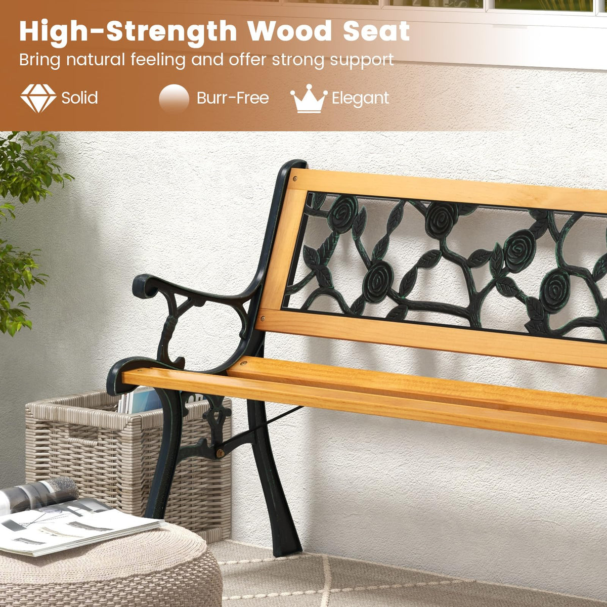 Iron Hardwood Garden Bench J749116