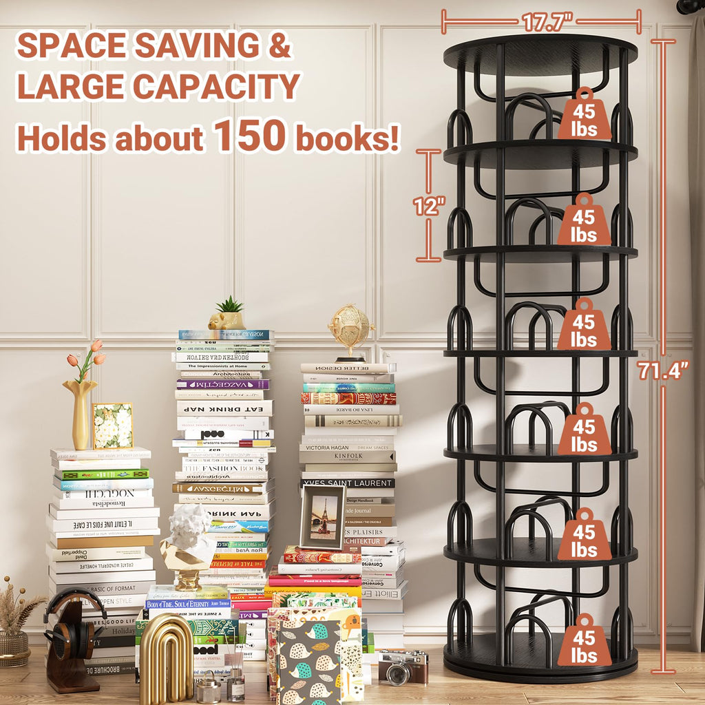 6 Tier Rotating Bookshelf Tower Black W858