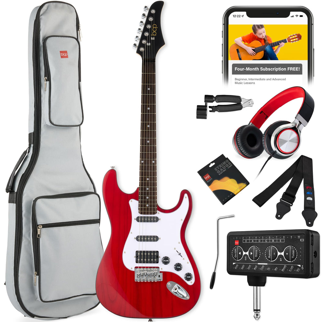 Cherry Red White Electric Guitar Kit with Headphone Amp D12818