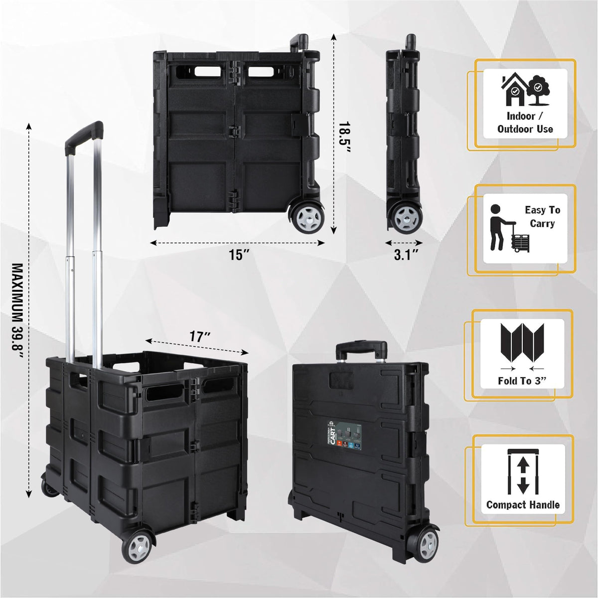 Portable Tools Carrier with Telescopic Handle, 80 Lb. Load Capacity, Black U8229