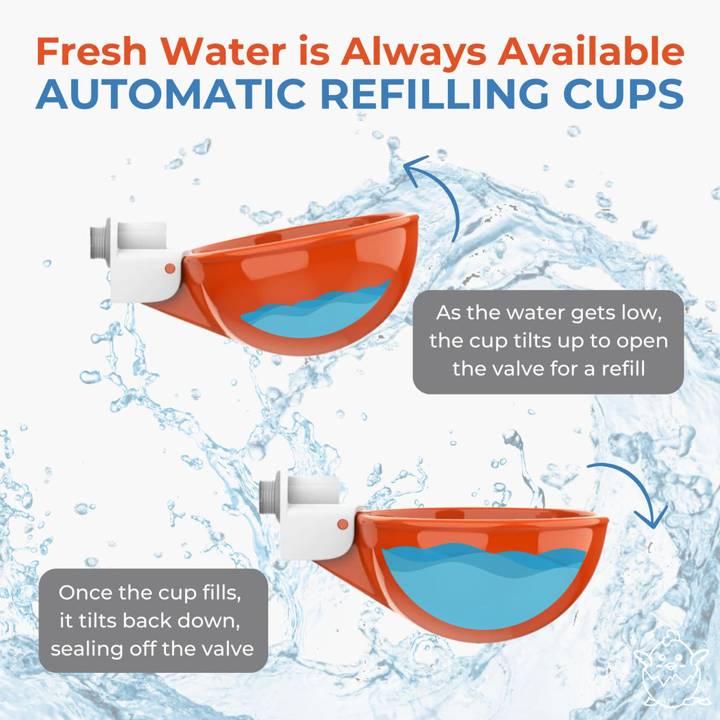 Large Automatic Chicken Waterer Cups with 1/2" PVC Tee Fittings 5-Pack I409029