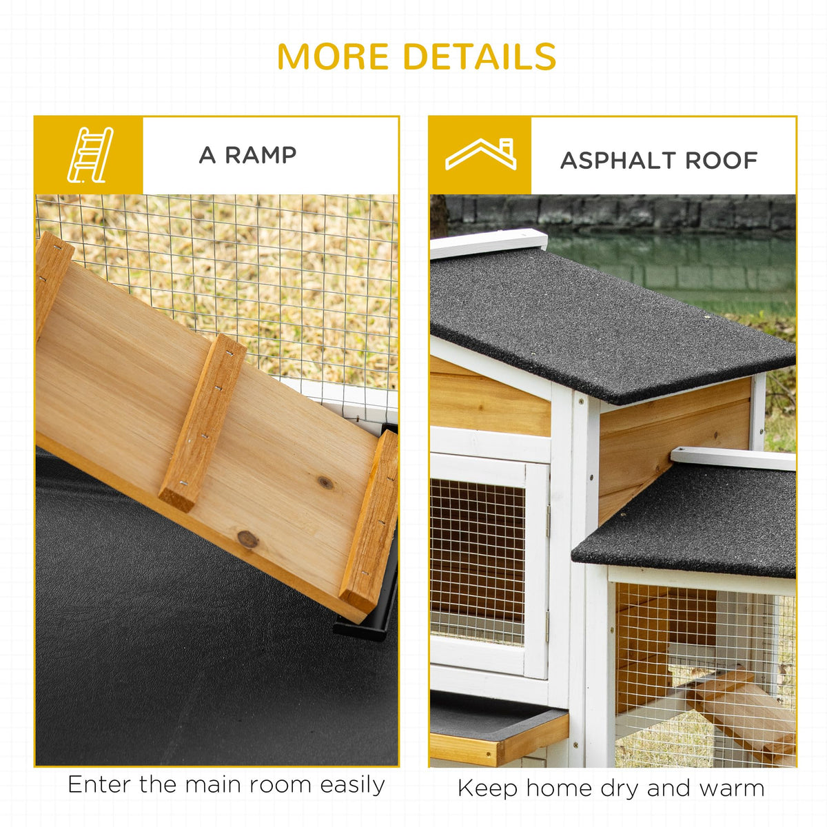 White Wooden Rabbit Hutch with Ramp Z526