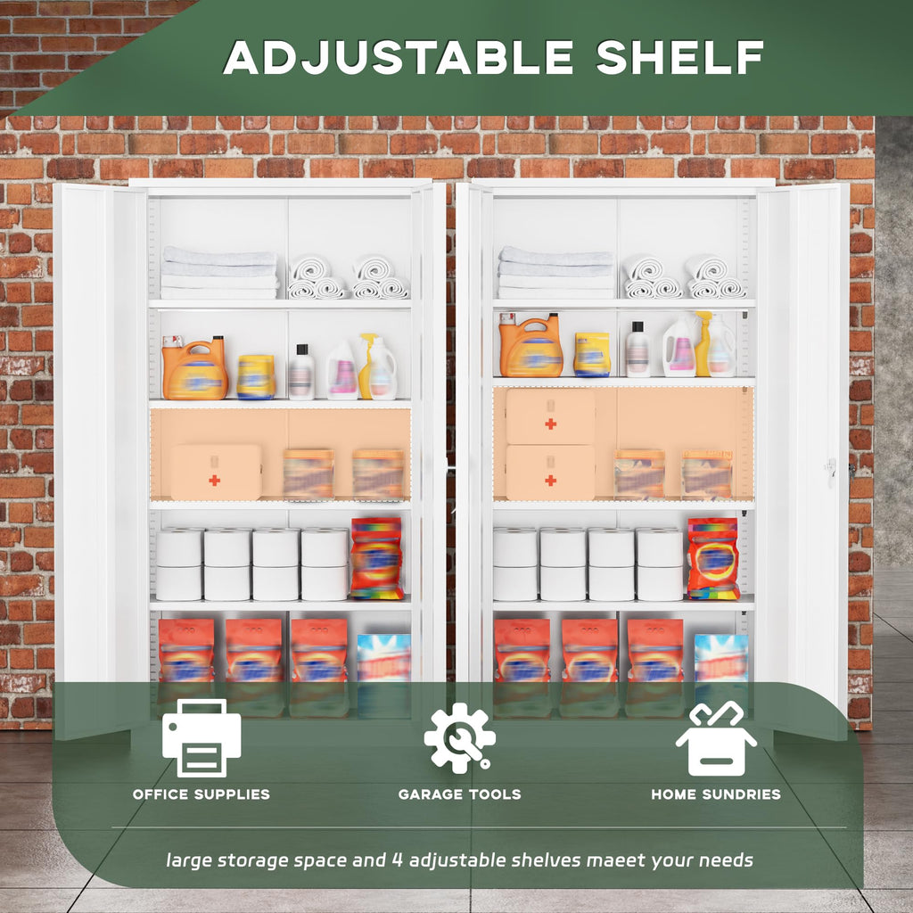 72" White Locking Metal Storage Cabinet with 4 Adjustable Shelves Q37266