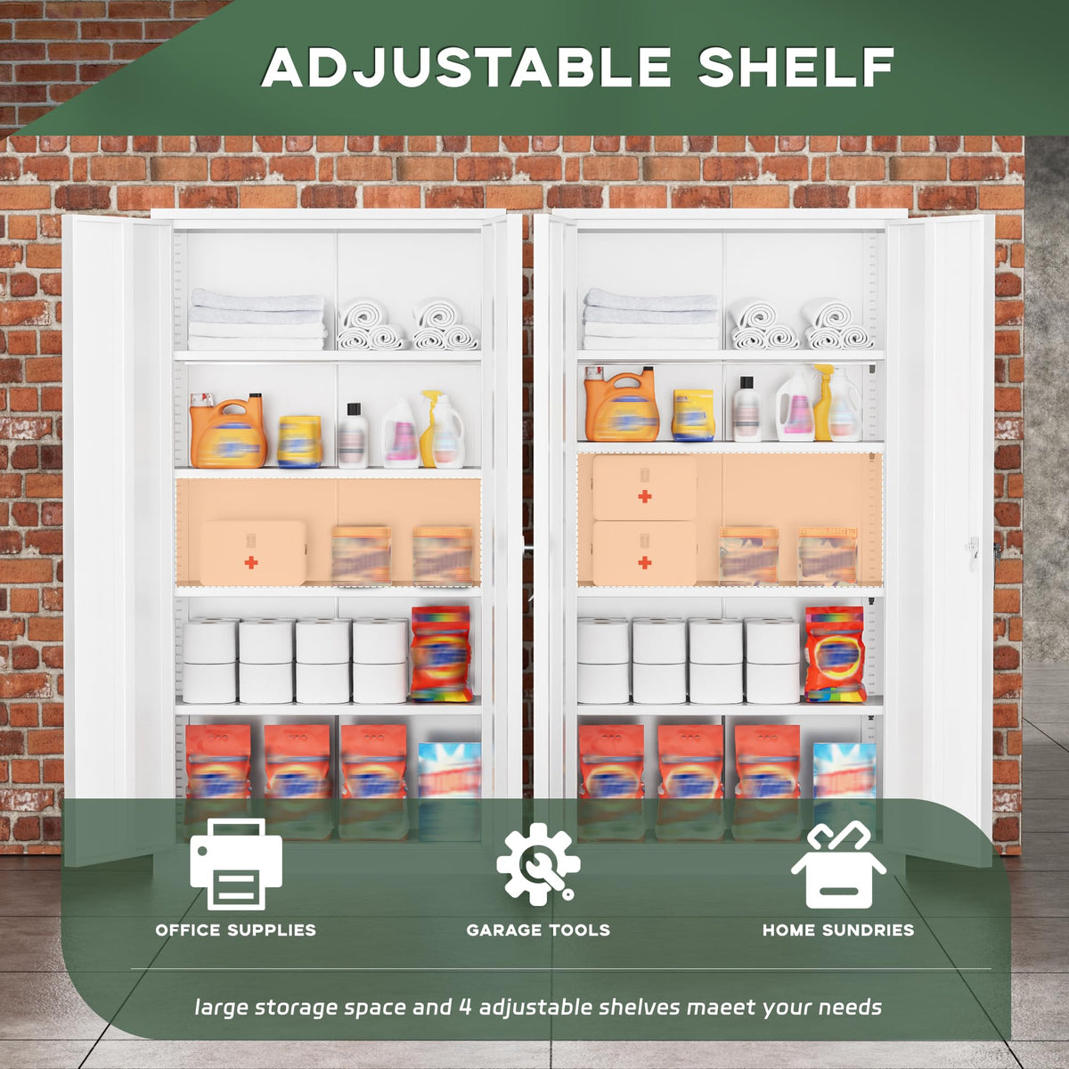 72" White Locking Metal Storage Cabinet with 4 Adjustable Shelves Q37266