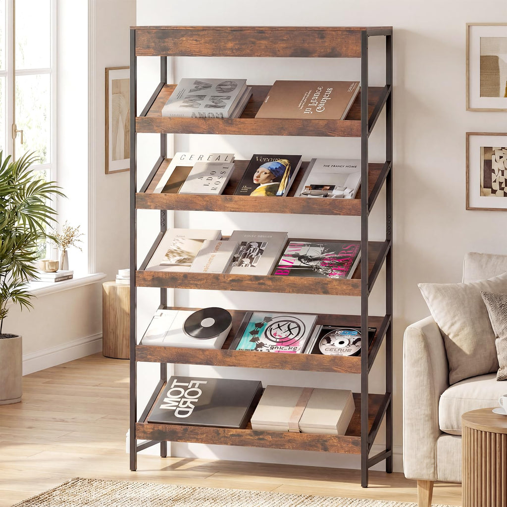 6-Tier Tall Freestanding Bookshelf with Angled Shelves X2421