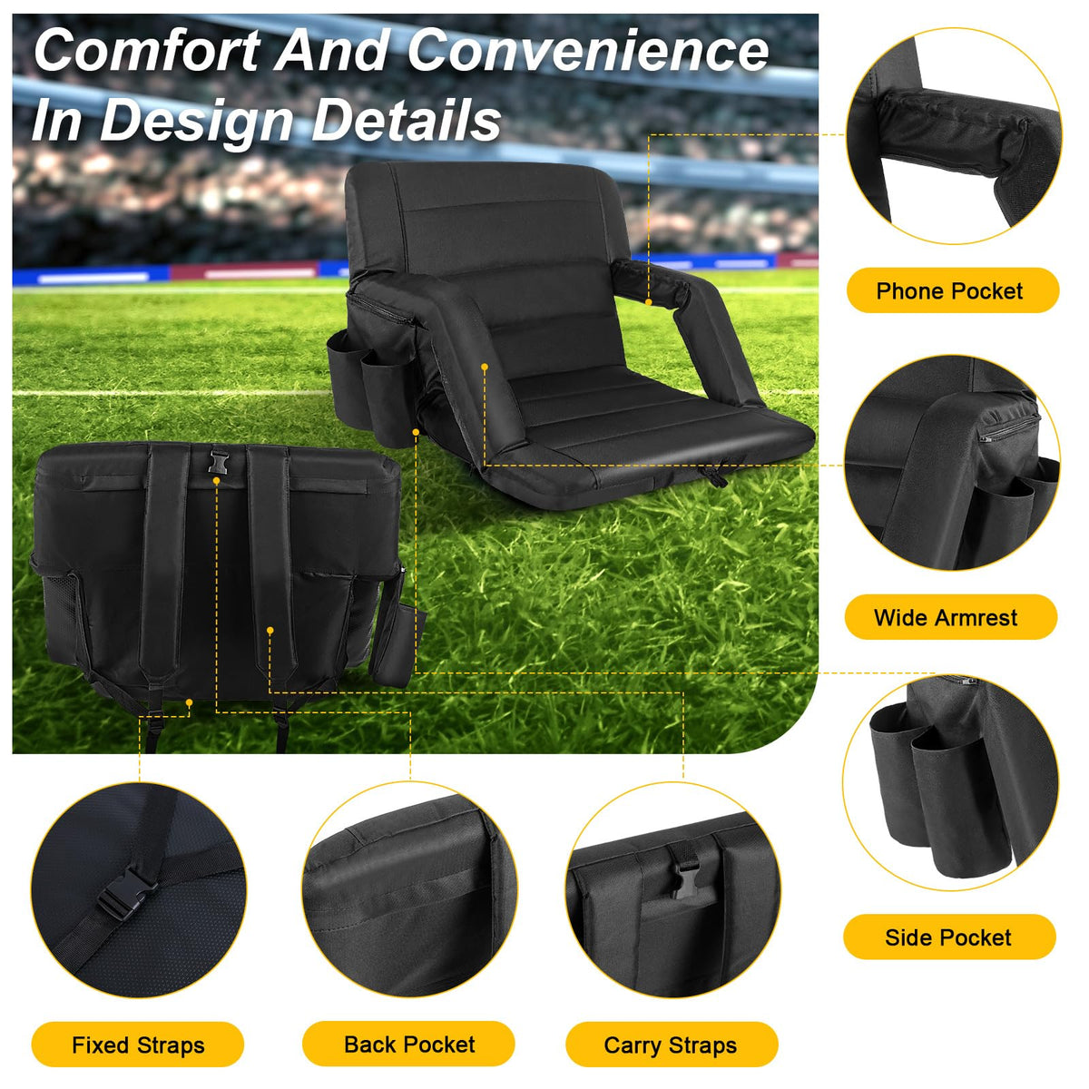 2 Pack Wide Waterproof Folding Stadium Seats with Back Support H2514