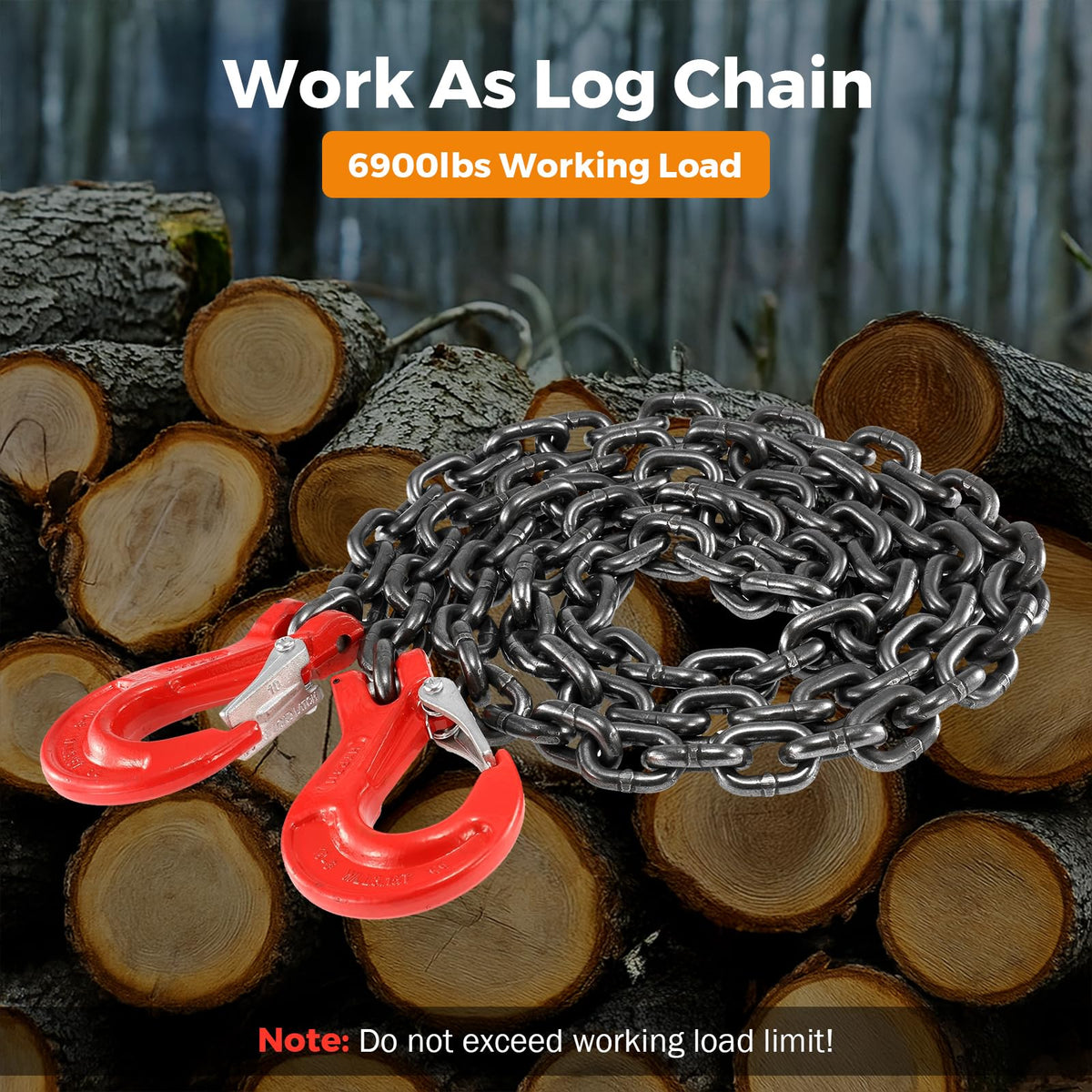 3/8 Inch 10Ft Tow Chain with Double Slip Hooks I86187