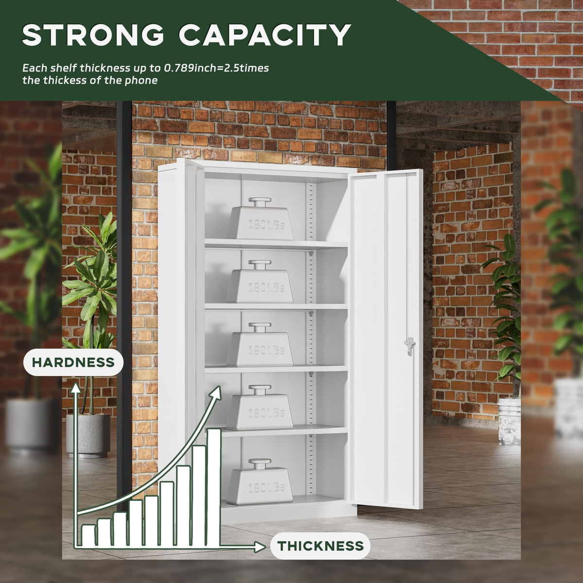 72" White Locking Metal Storage Cabinet with 4 Adjustable Shelves Q37266