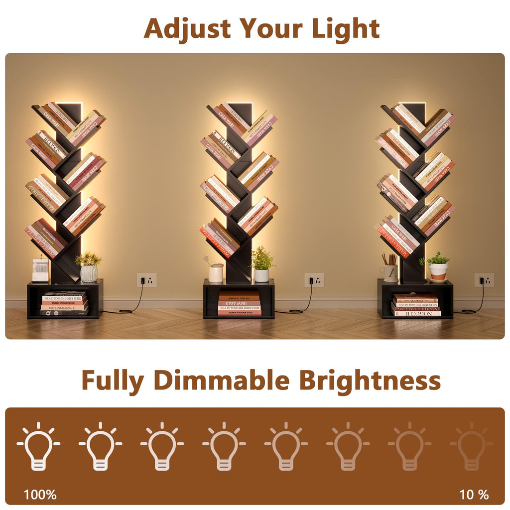 6 Tier Tree Bookshelf with Drawer and LED Lights I408