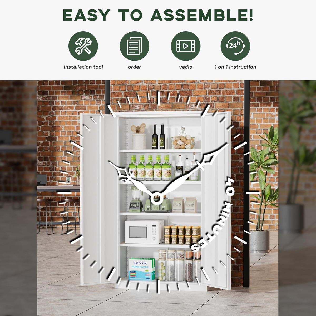 72" White Locking Metal Storage Cabinet with 4 Adjustable Shelves Q37266