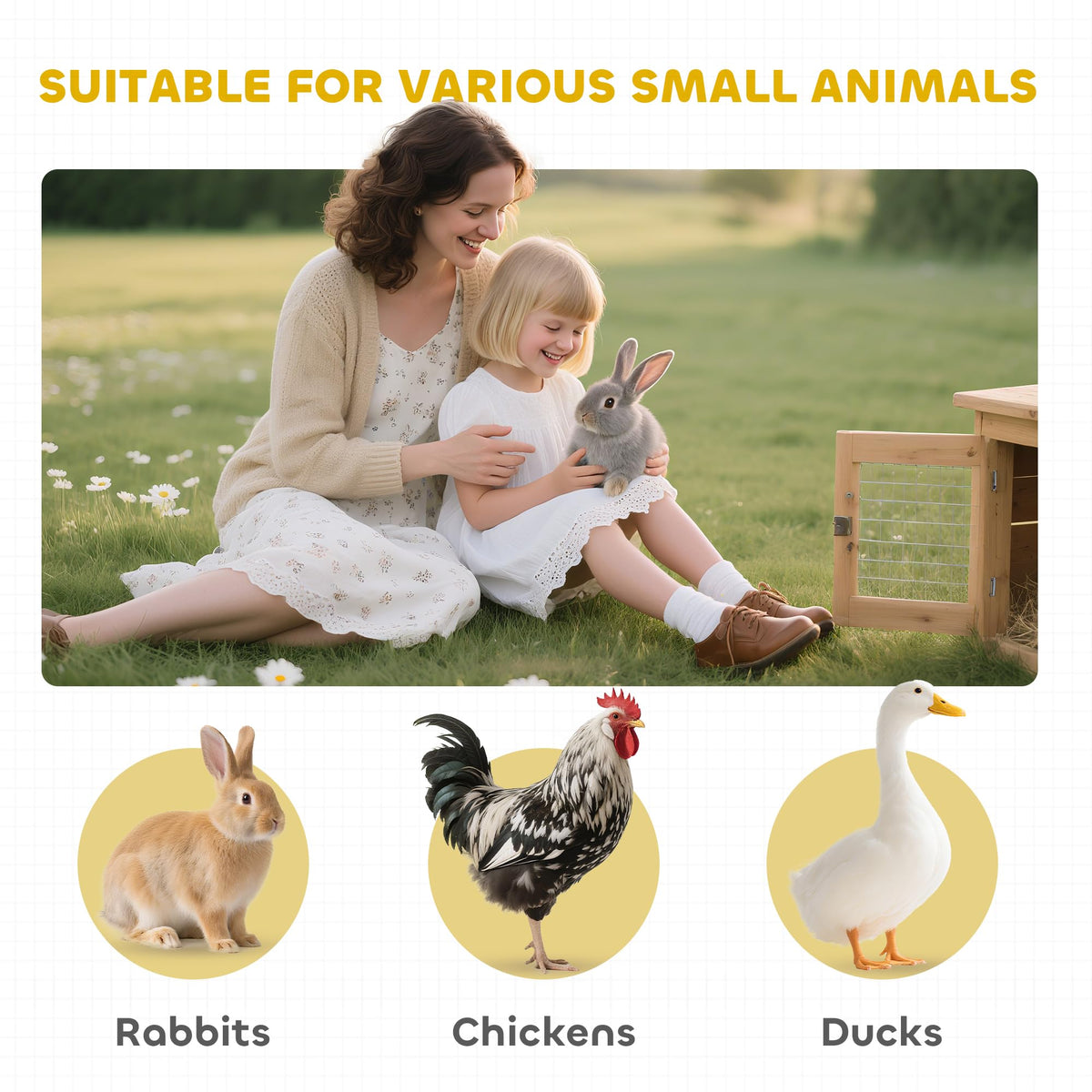 55" 2-Tier Wooden Rabbit Hutch with Ramp E9060
