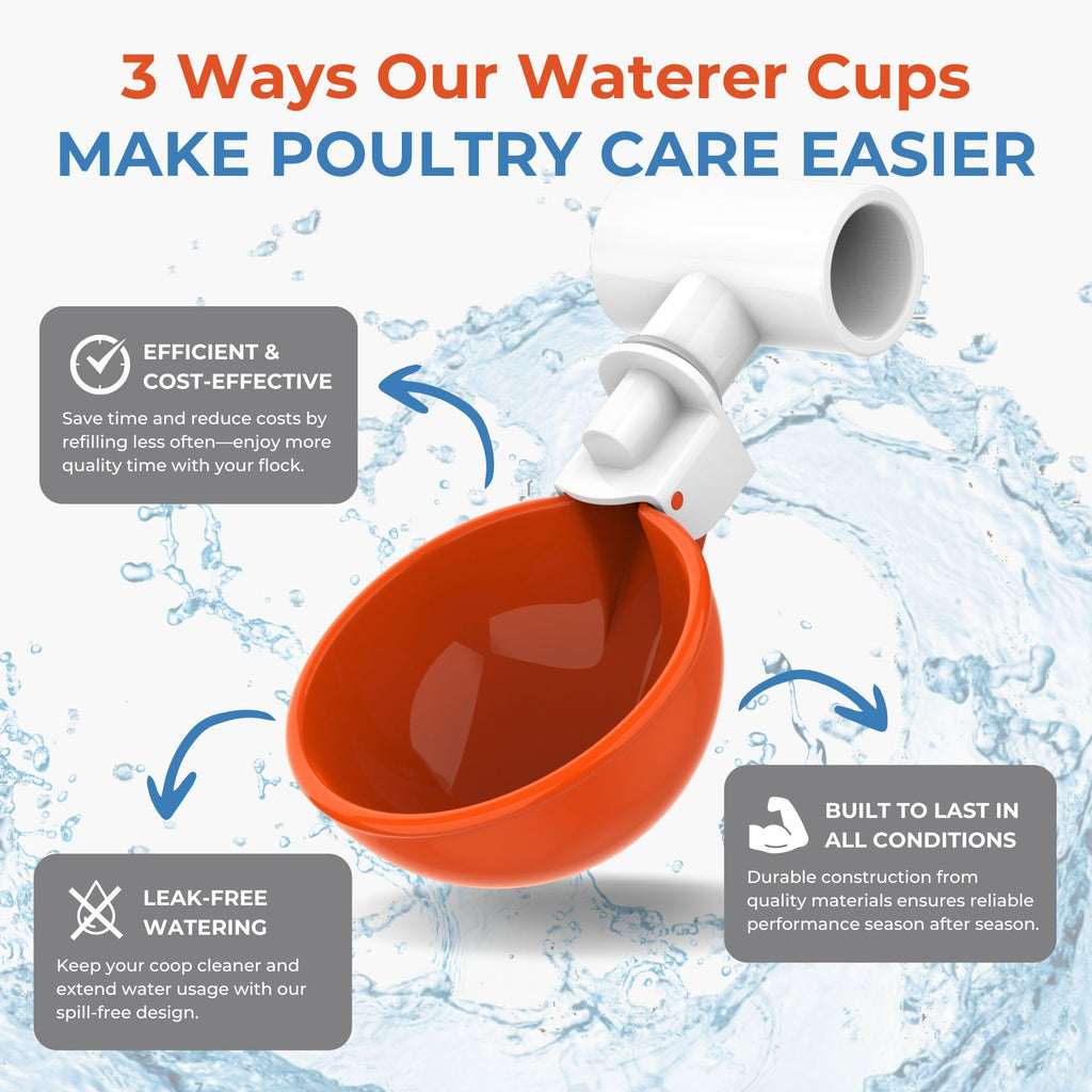 Large Automatic Chicken Waterer Cups with 1/2" PVC Tee Fittings 5-Pack I409029