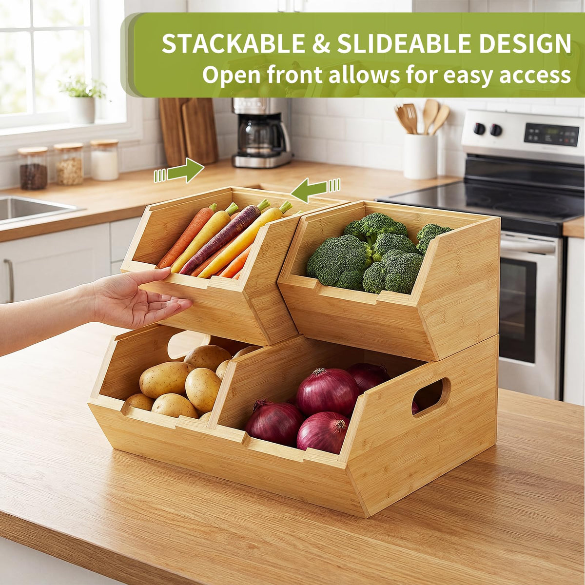 Bamboo Pantry Storage Bins Set Z8456