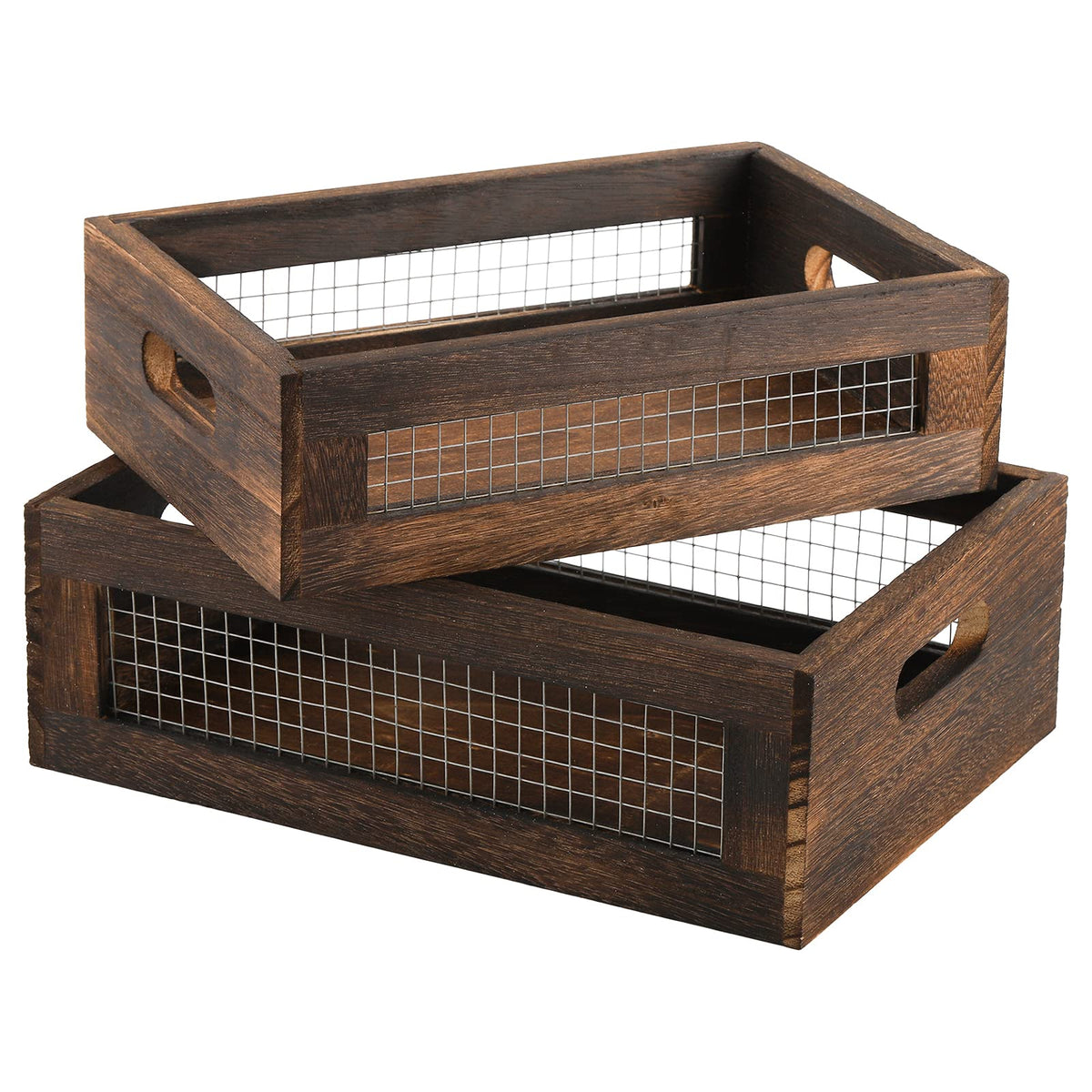 Set of 2 Rustic Wooden Nesting Boxes with Handle A157894