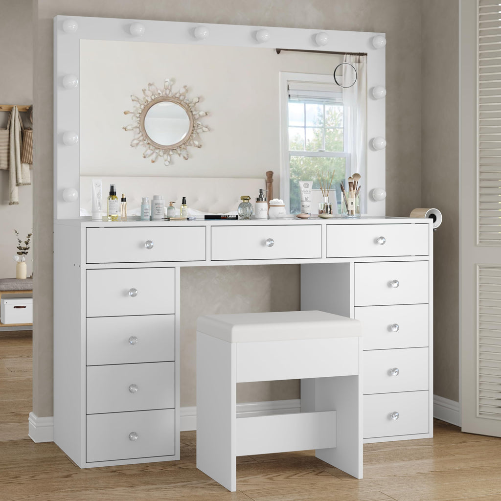 White Vanity Desk with Mirror and Chair N62468