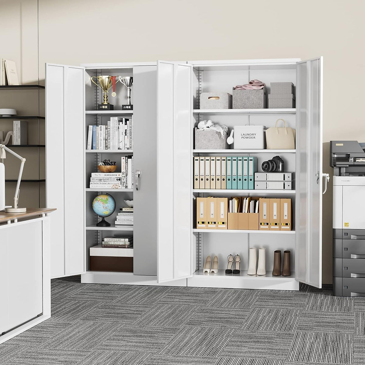 72" White Locking Metal Storage Cabinet with 4 Adjustable Shelves Q37266