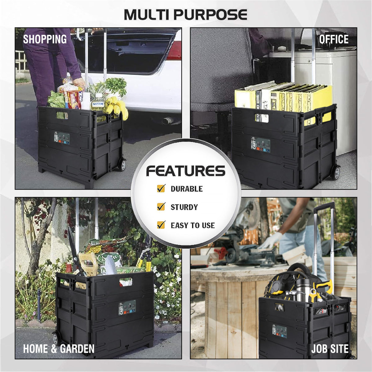 Portable Tools Carrier with Telescopic Handle, 80 Lb. Load Capacity, Black U8229