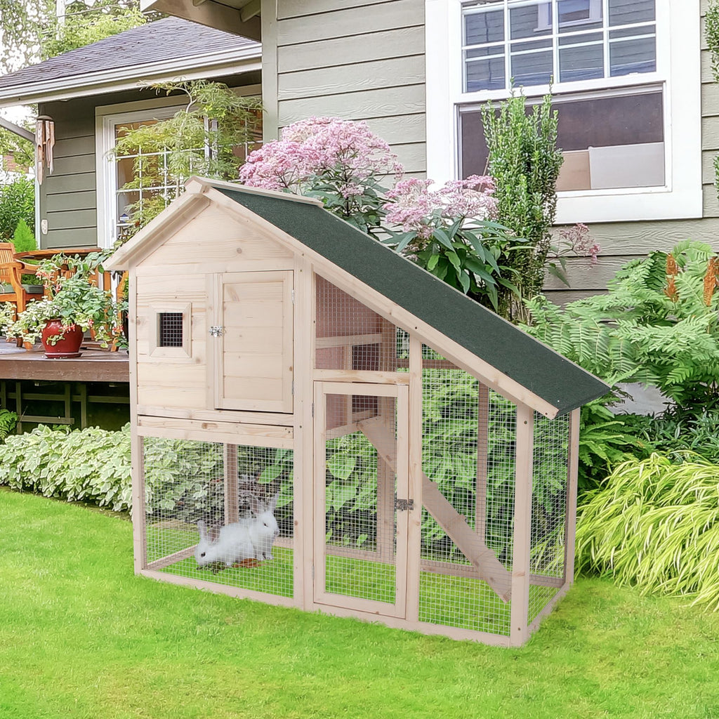 55" 2-Tier Wooden Rabbit Hutch with Ramp E9060