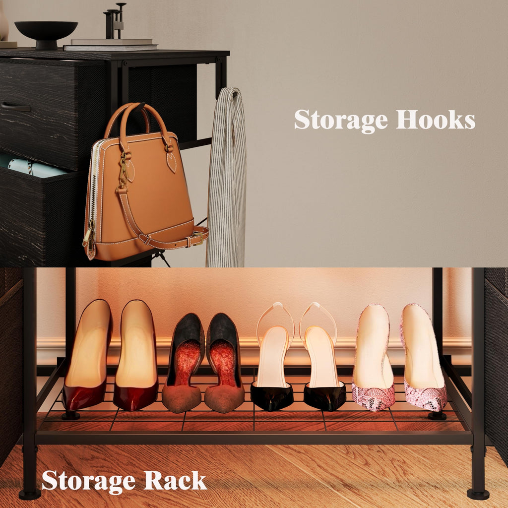 55"W Dresser with Hanging Rack, 10 Fabric Drawers & Hooks W18025