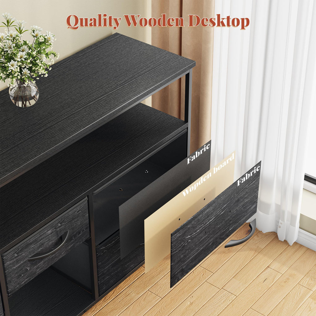 Black TV Stand with LED & Outlets, 5-Drawer Storage L40233