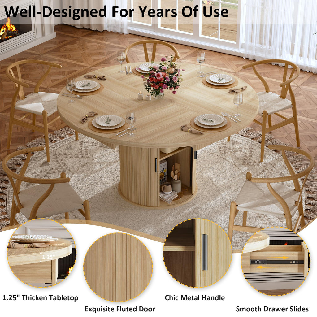 47.2" Round Wood Dining Table with 4 Drawers P29096