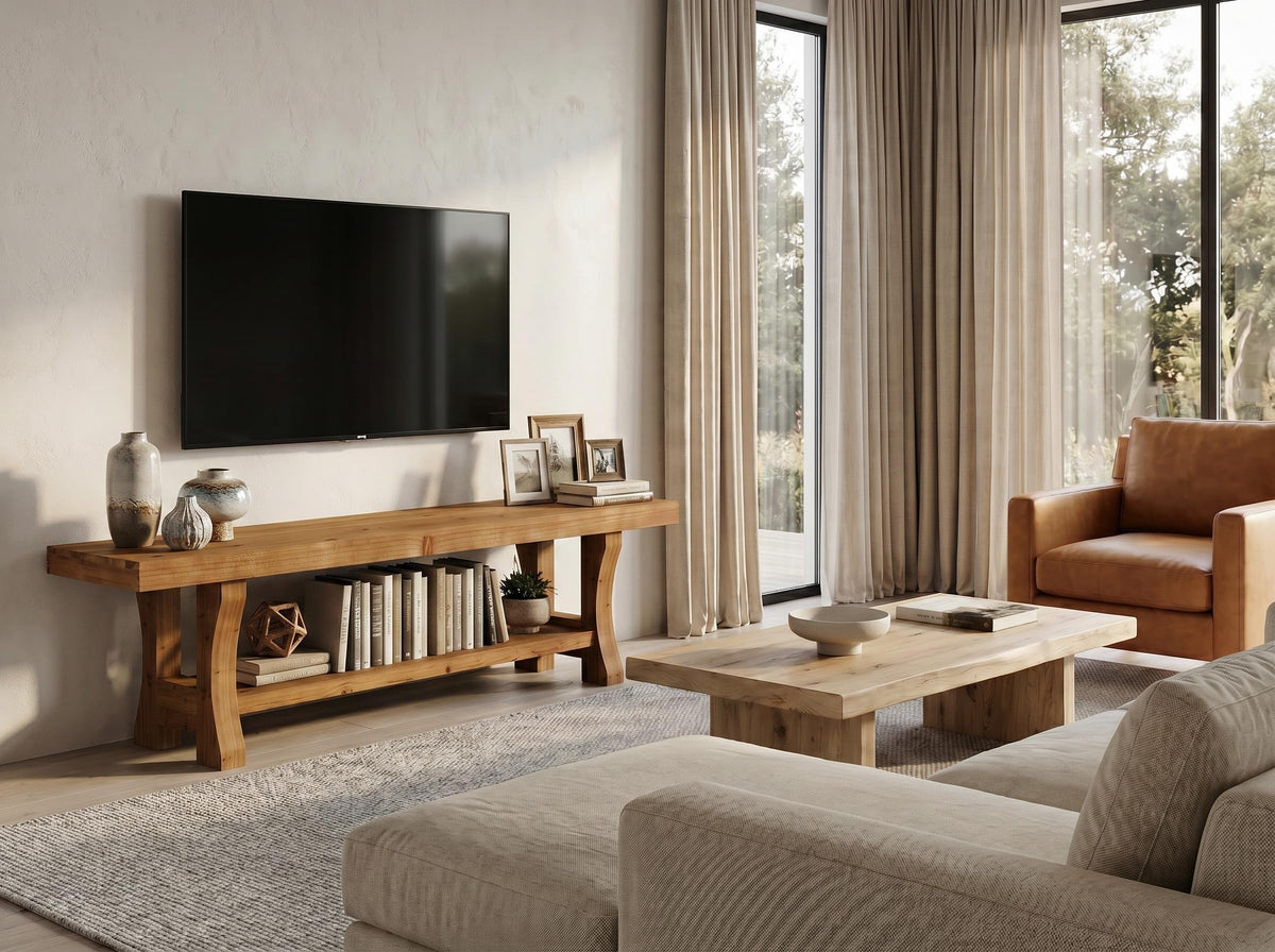 Brown Solid Wood 2-Tier TV Stand T834594