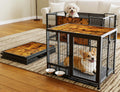 Heavy Duty Foldable Dog Crate with Wheels & Feeding Bowls Y707
