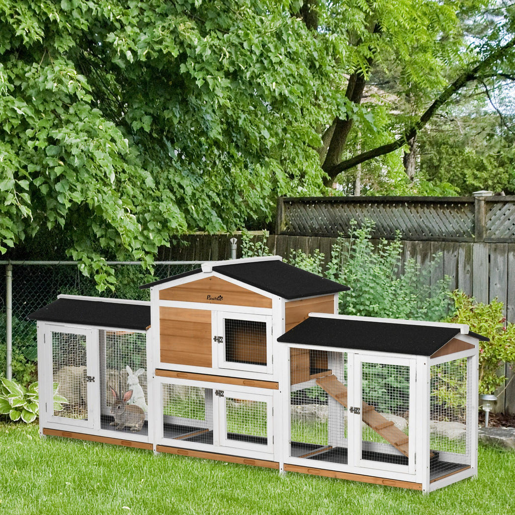 White Wooden Rabbit Hutch with Ramp Z526